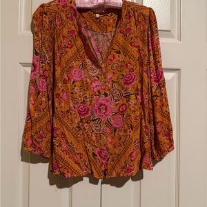 Spell Floral Blouse - Pink and Orange Amber Babushka rare medium boho top